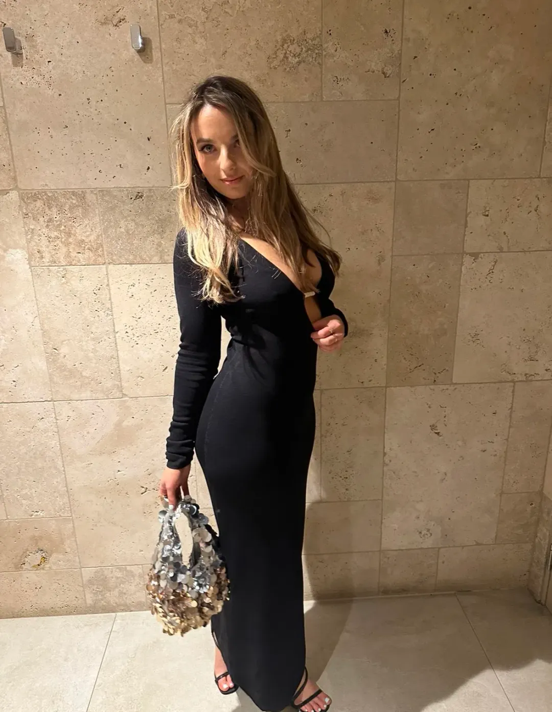 Sir the Label Kinetic Beaded Long Sleeve Maxi Dress Black Size 8 for rent on The Volte - main image