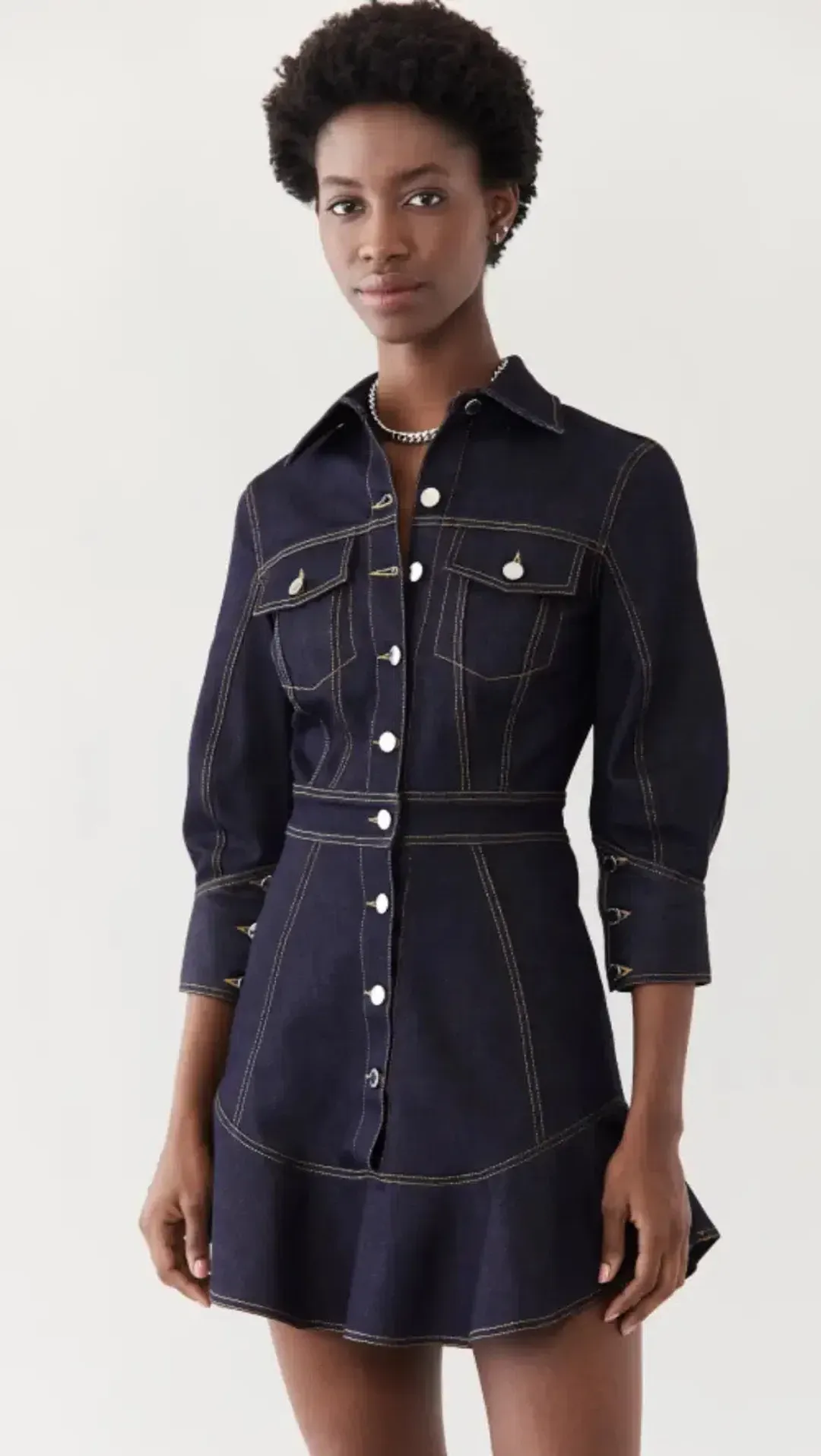 Brandon Maxwell Stretch Denim Button Down Dress Blue Size 2/Au 6 for rent on The Volte - main image