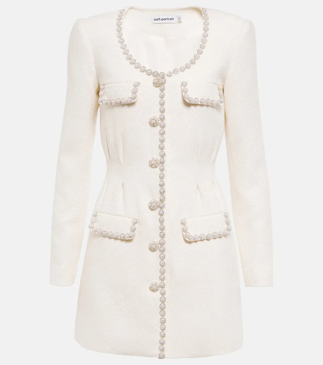 Self Portrait Cream Boucle Tailored Mini Dress Size 8 for rent on The Volte - main image