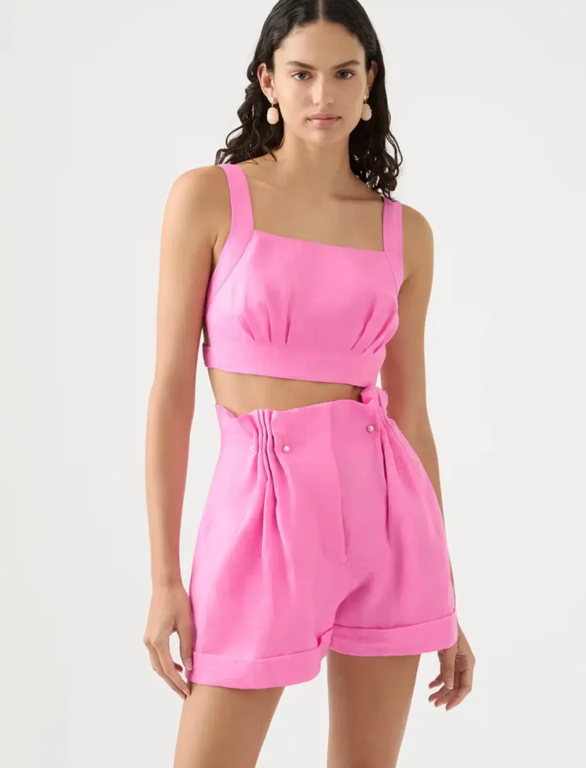 Aje Paper Bag Shorts & Tie Back Top Two Piece Set in Pink Size 10 & 8 - Image 2
