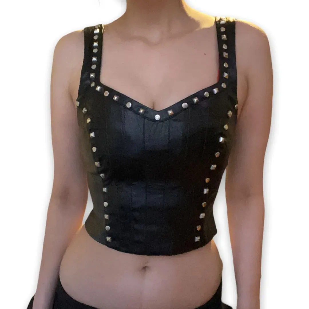 I.AM.GIA Luther Black Faux Leather Studded Corset Crop Top Size XS/Au 6 for rent on The Volte - main image