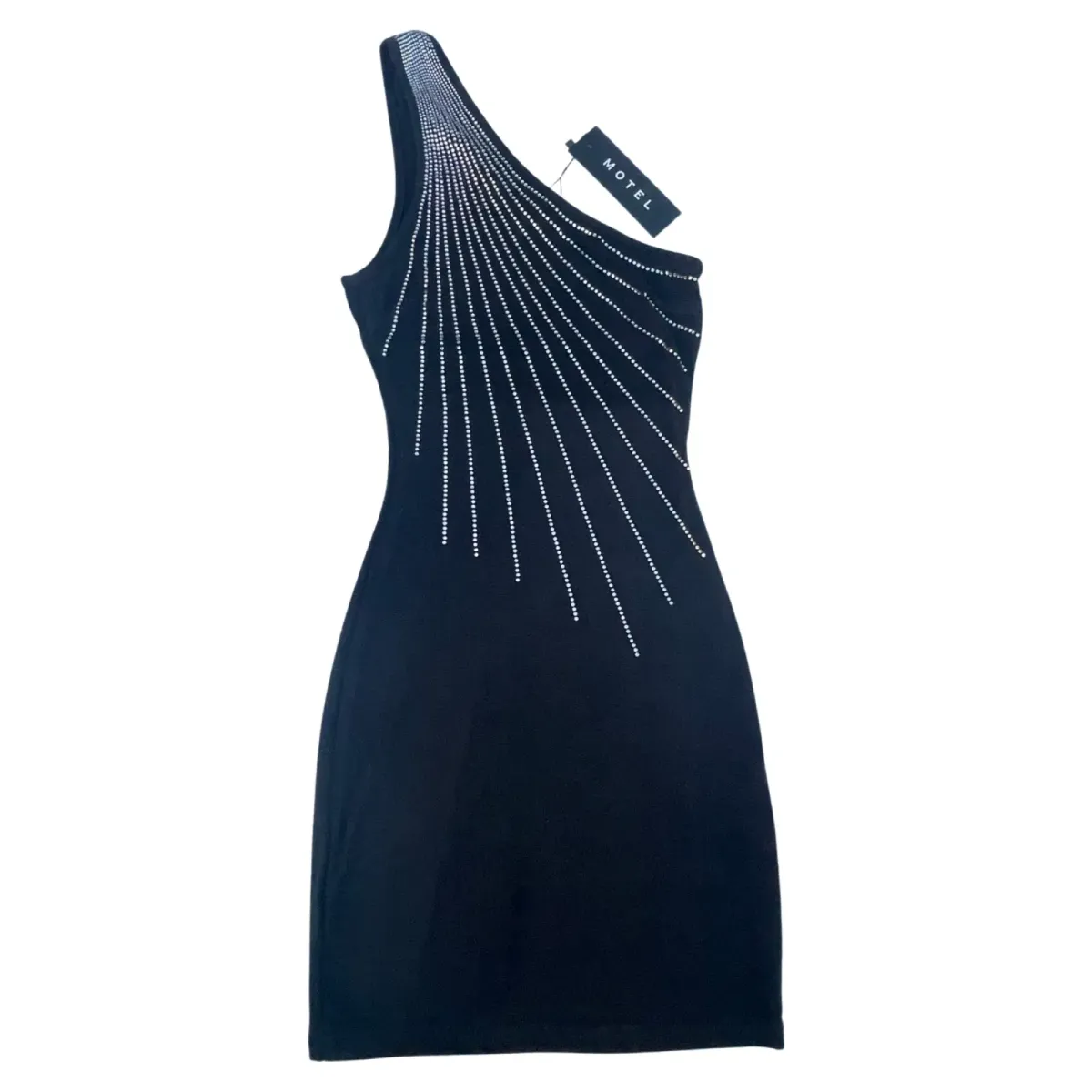 Motel Rocks Mandan Black One Shoulder Mini Dress w/ Diamantes Size XS/AU 6 - Image 4