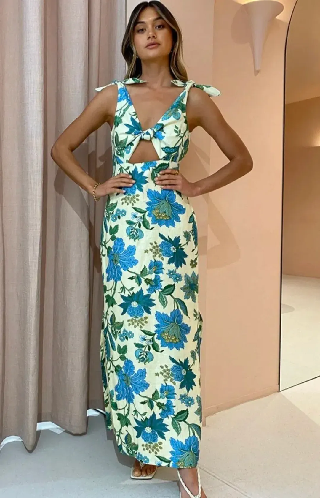 Sir Alexandre Tie Midi Dress Floral Size 8 for rent on The Volte - main image