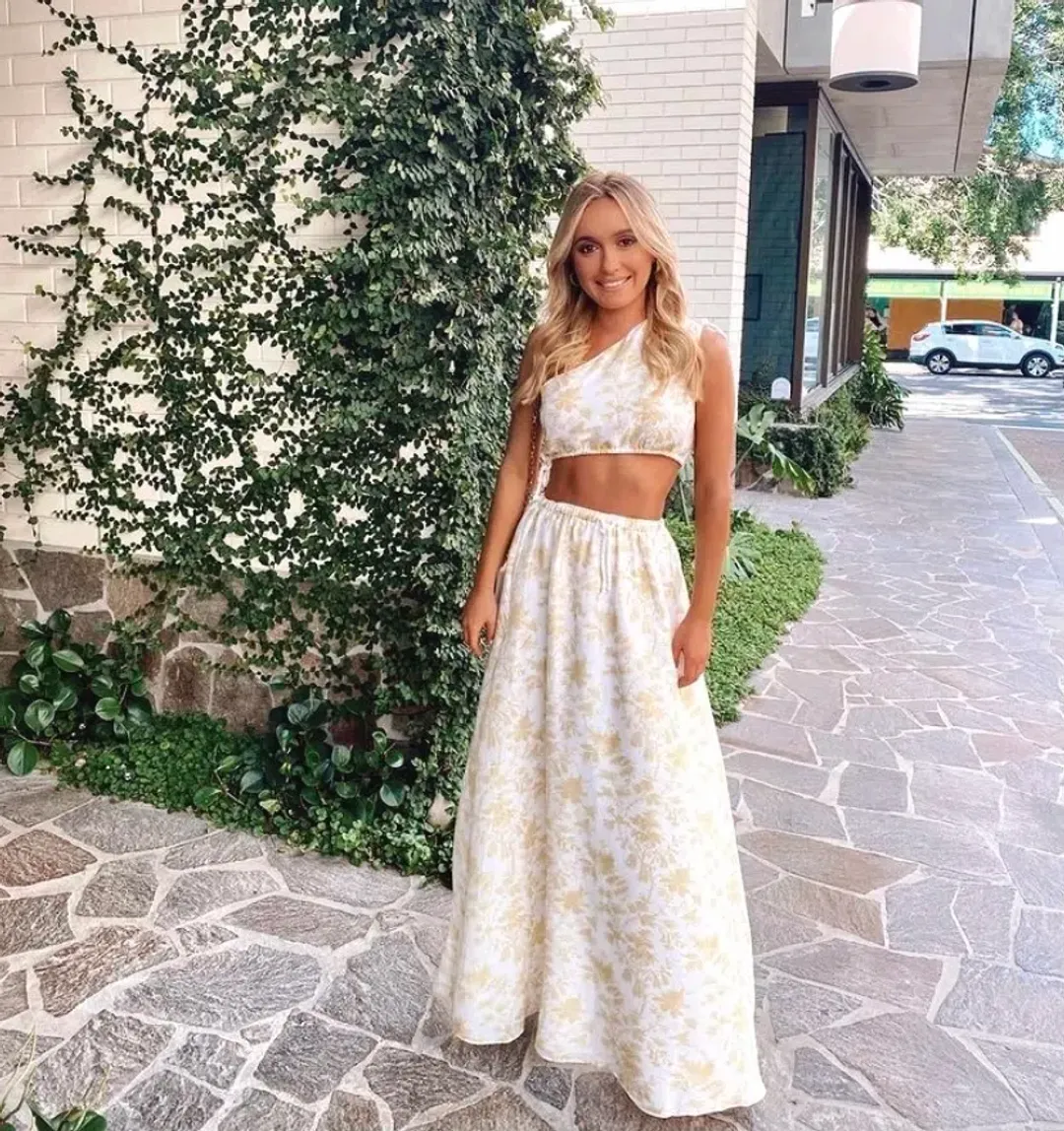 Sir the Label Clementine One Shoulder Top and Maxi Skirt Set Ivory Clementine Size 8 for rent on The Volte - main image