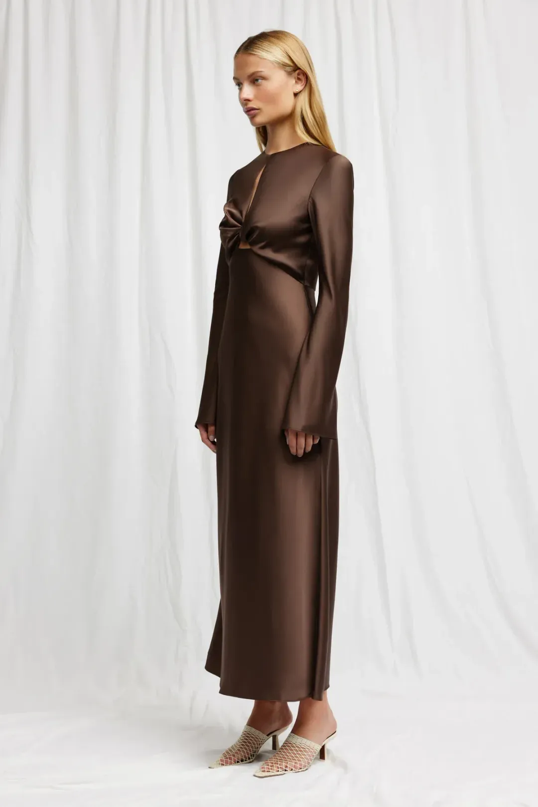 Significant Other Molly Satin Midi Dress Chocolate Size 12 for rent on The Volte - main image