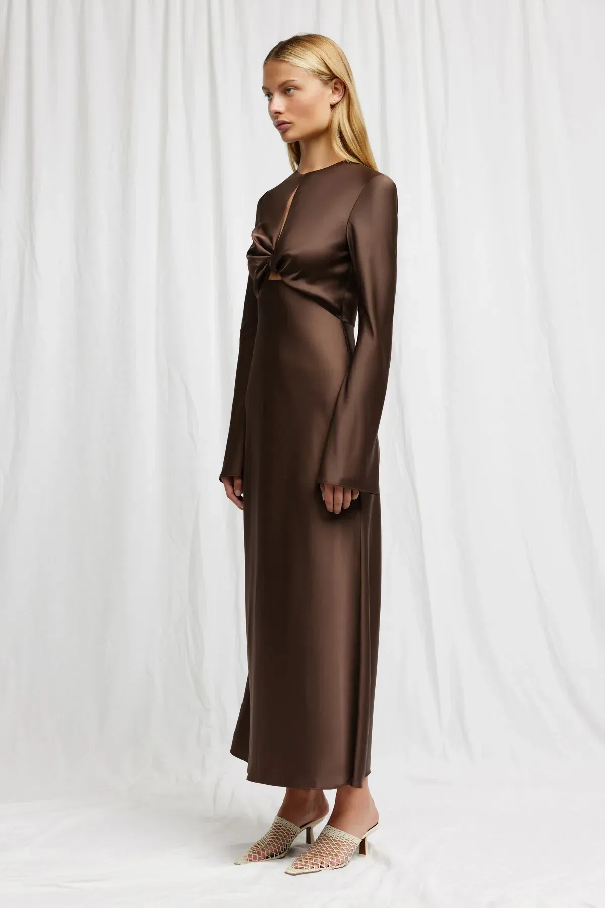 Significant Other Molly Satin Midi Dress Chocolate Size 12 - Image 2