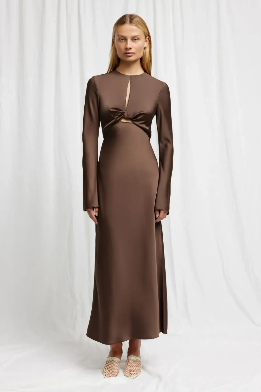 Significant Other Molly Satin Midi Dress Chocolate Size 12 for rent on The Volte - main image