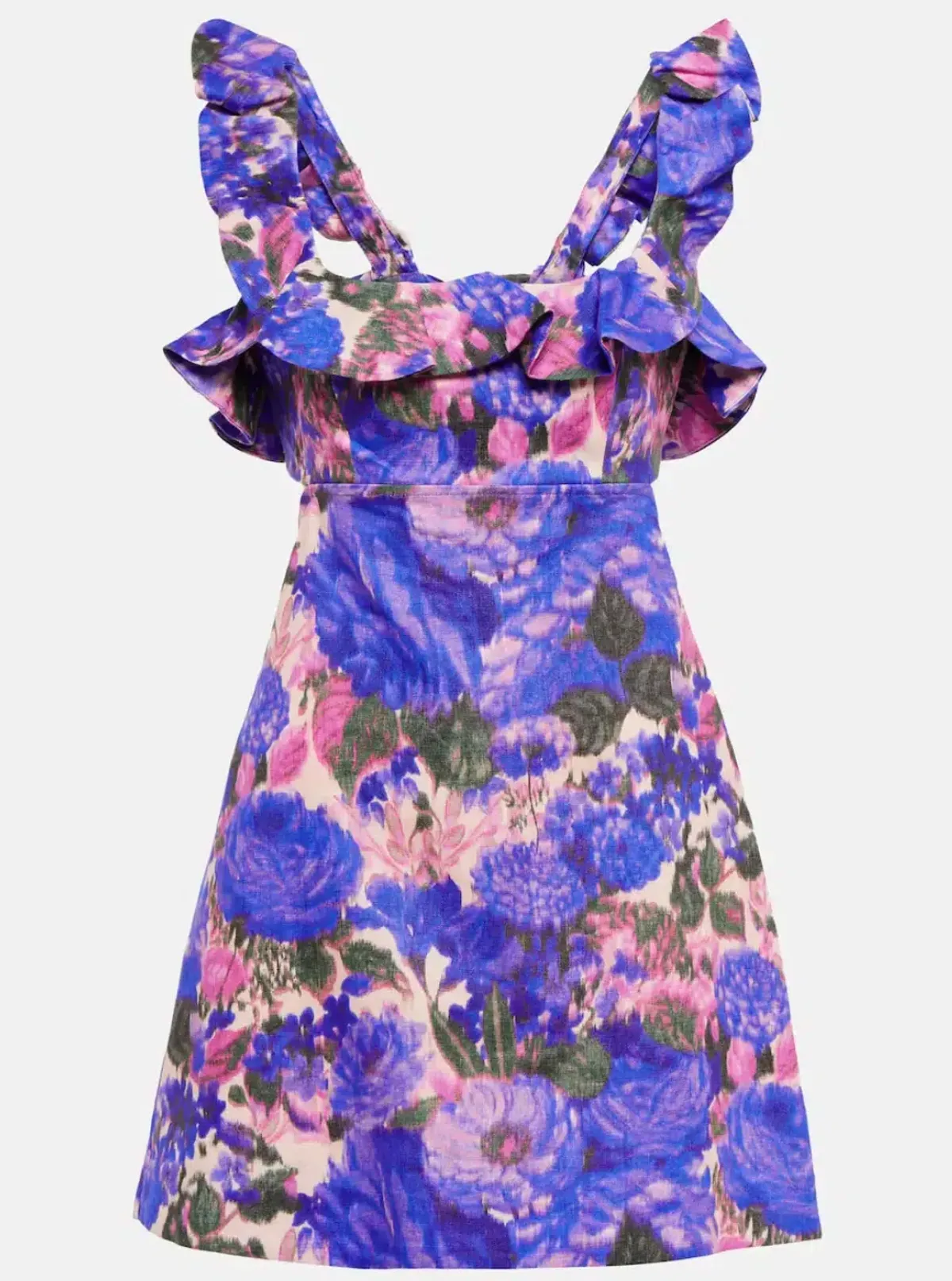 Zimmermann High Tide Frilled Mini Dress In Purple Ikat Floral Size 2 / AU 12 - Image 3