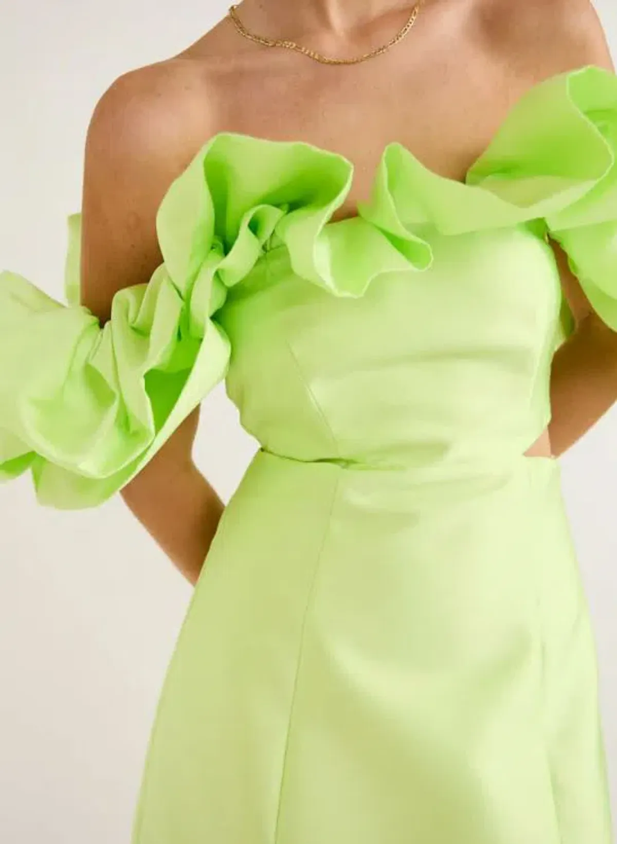 Alemais Suzi Off Shoulder Mini Dress in Chartreuse  Green Size AU 8 - Image 3