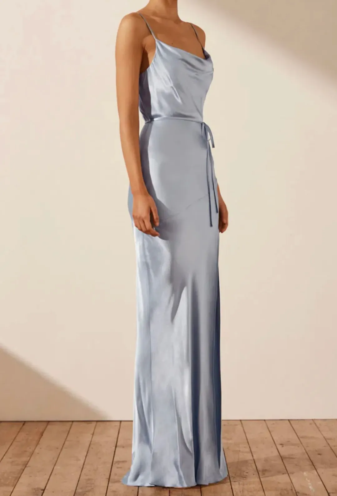 Shona Joy La Lune Bias Cowl Maxi in Powder Blue Size 6 for rent on The Volte - main image