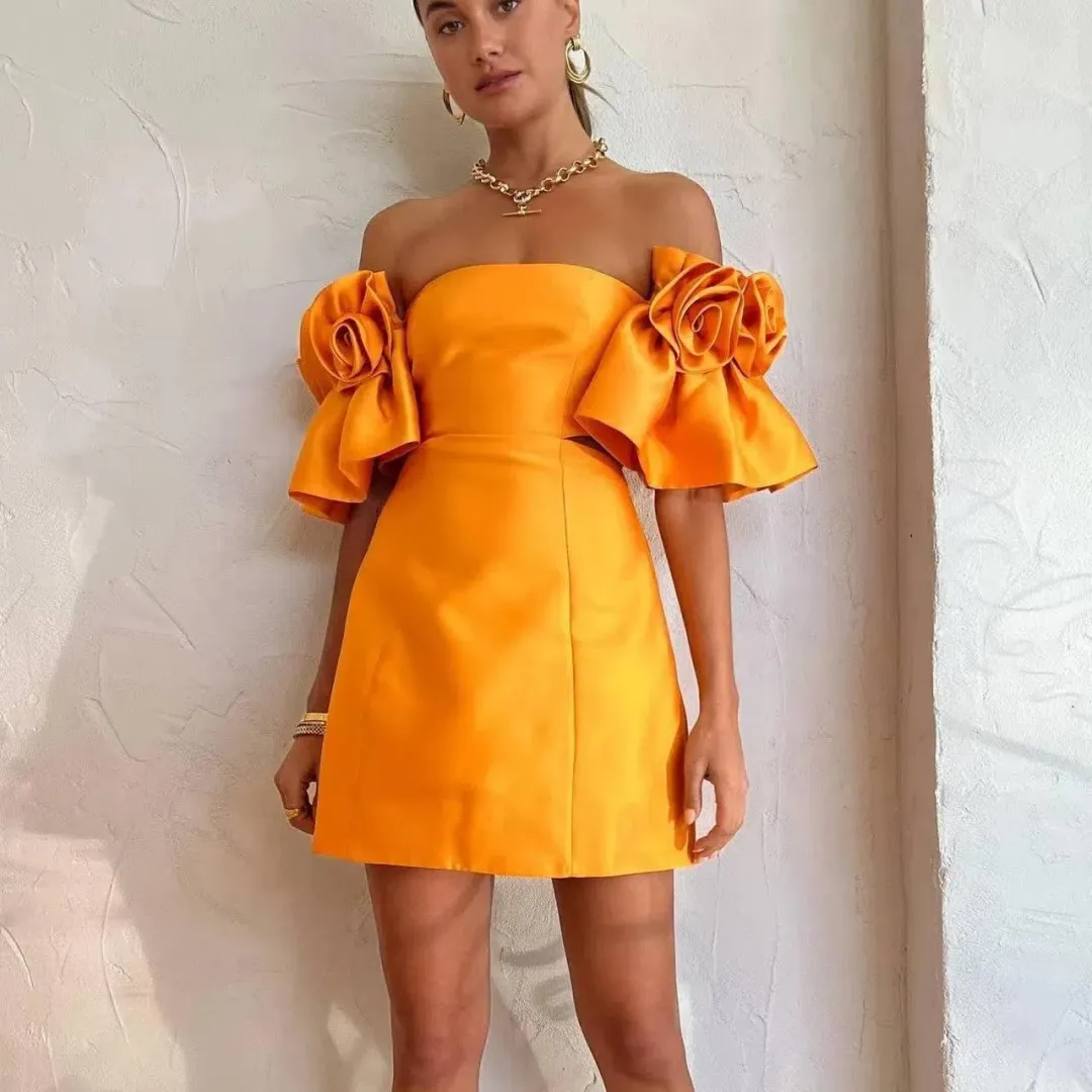 Alemais Macie Rosette Mini Dress in Tangerine Size S / AU 8 for rent on The Volte - main image