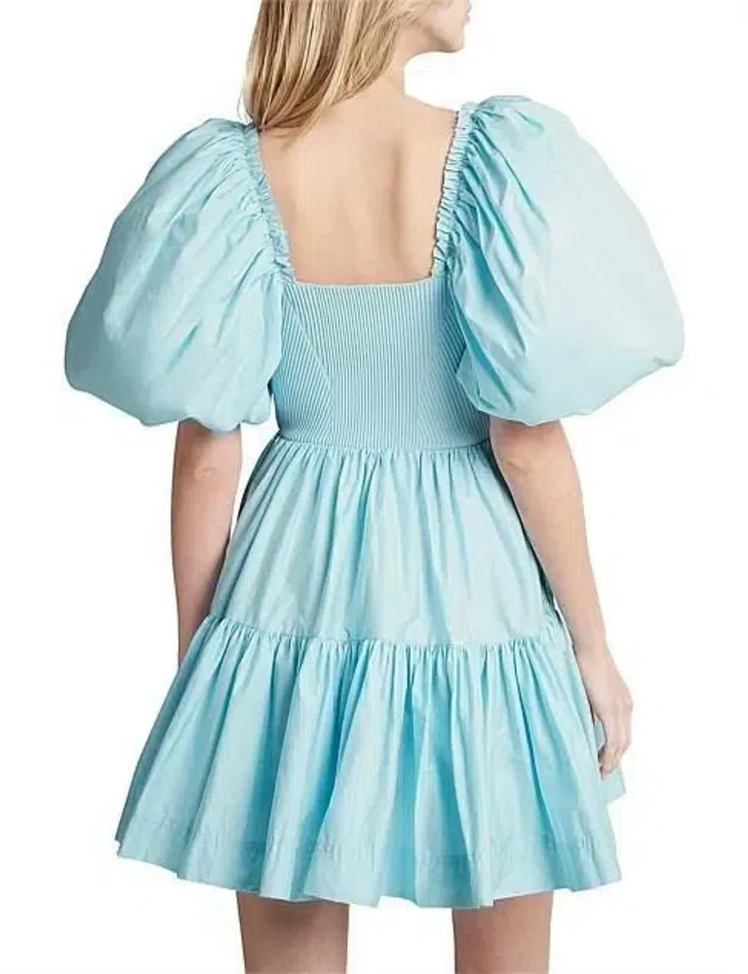 Aje Casa Puff Sleeve Knit Mini Dress Ice Blue Size 14 for rent on The Volte - main image