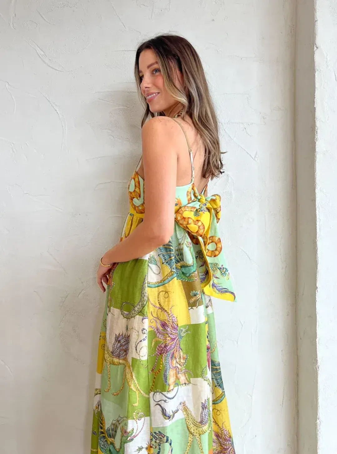 Alemais Jerome Linen Midi Dress Dragon Print Size 12 for rent on The Volte - main image