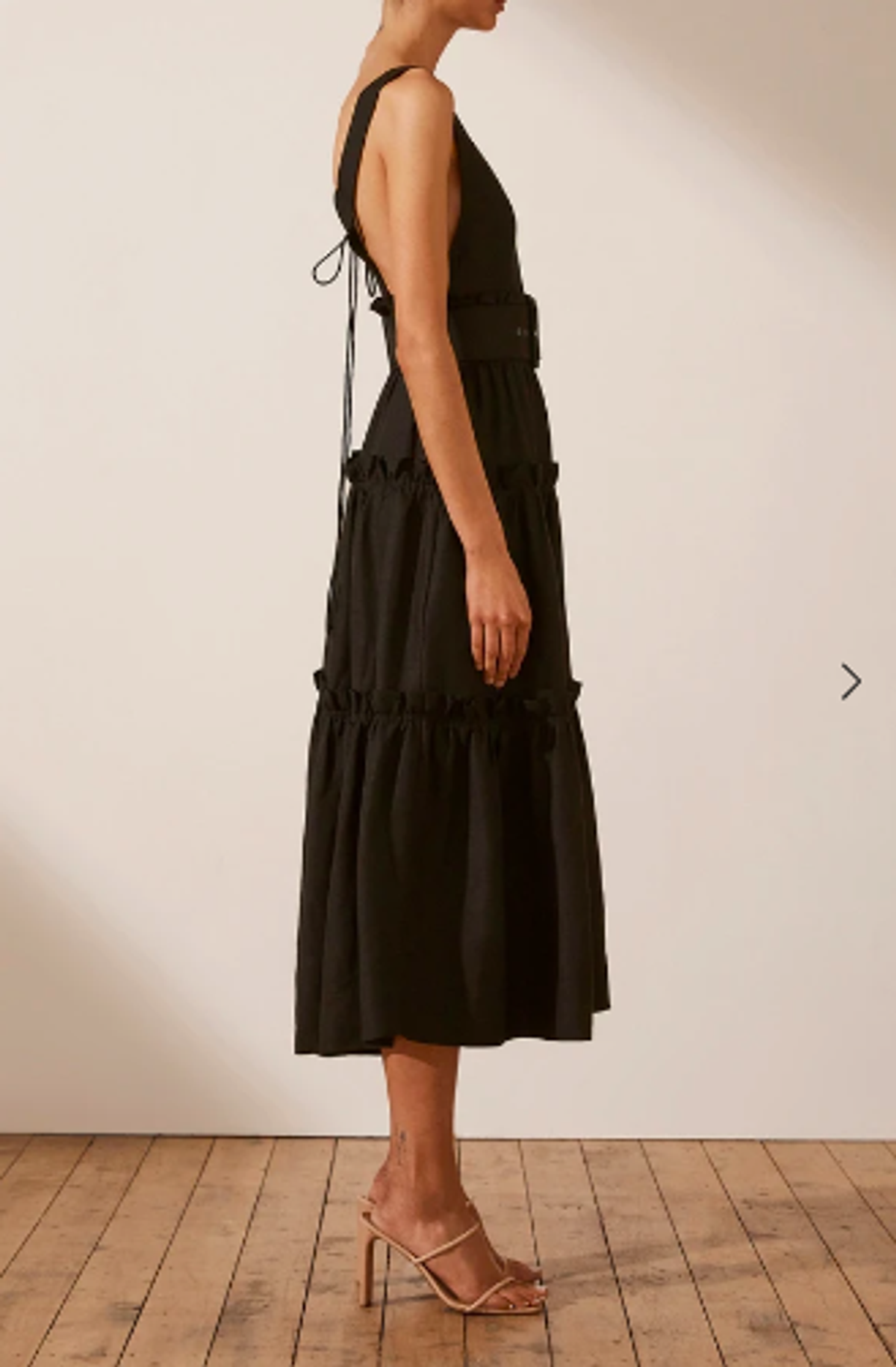 NICOLETTE LINEN TIERED MIDI DRESS - BLACK - Image 5