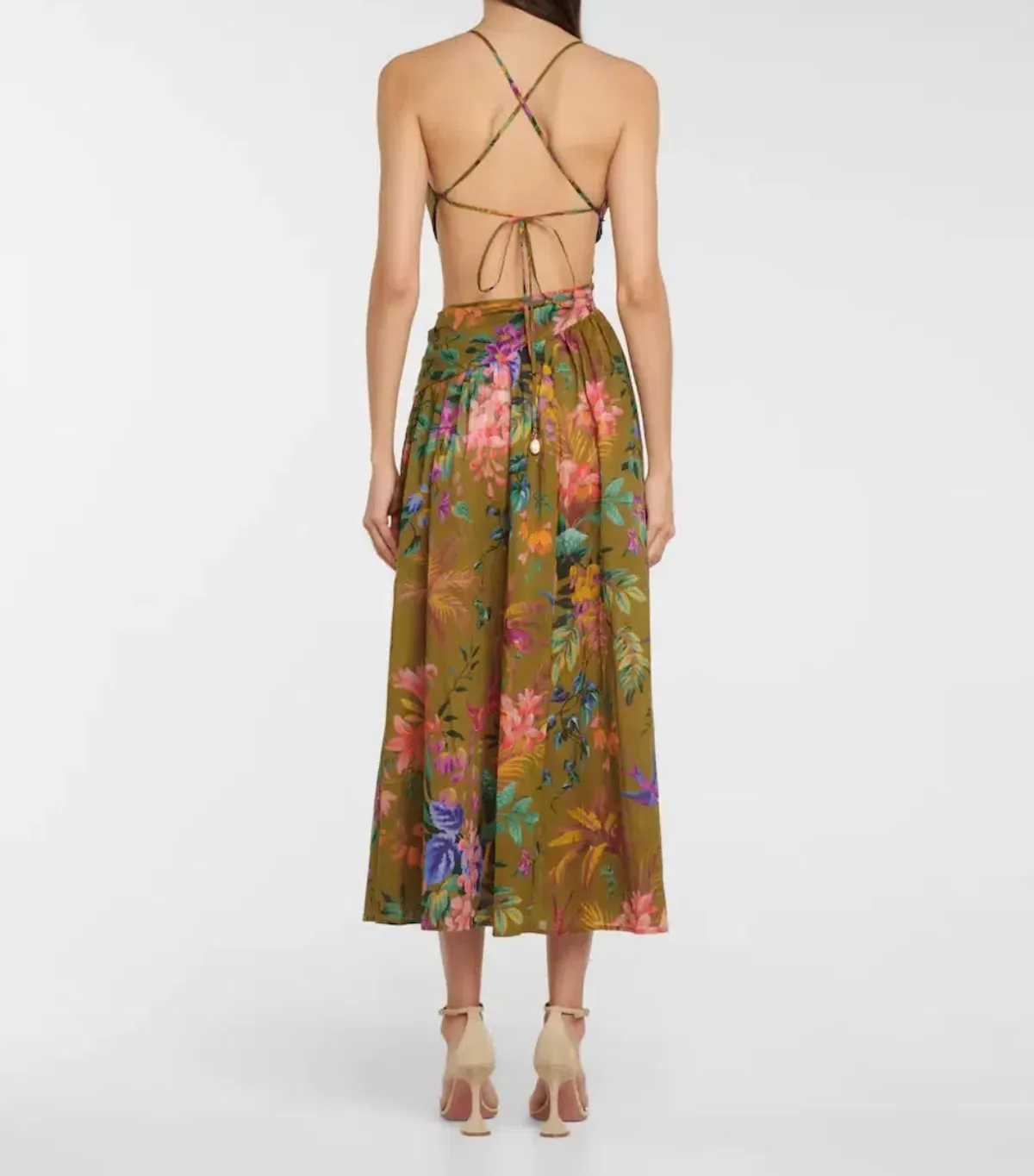 Zimmermann Tropicana Asymmetric Midi Dress Khaki Floral Size 2 / AU 12 - Image 2