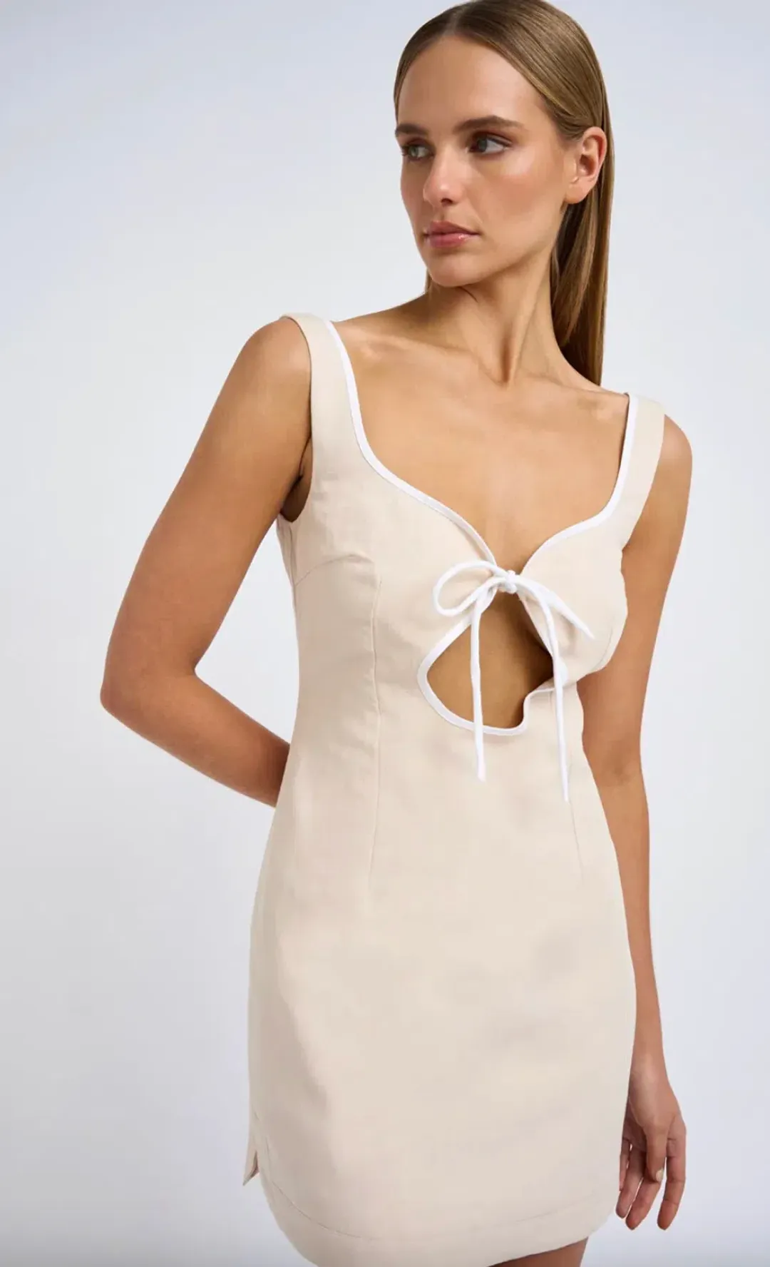 By Johnny Amelia Curve Mini Dress in Bone Ivory Size 12 for rent on The Volte - main image
