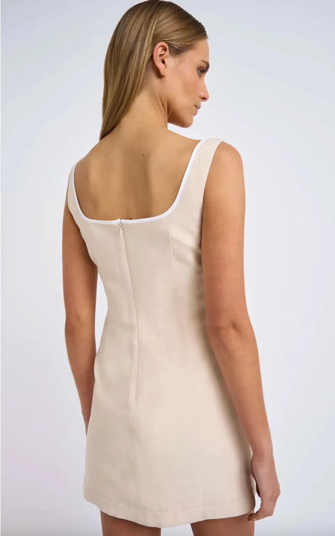 By Johnny Amelia Curve Mini Dress in Bone Ivory Size 12 for rent on The Volte - main image
