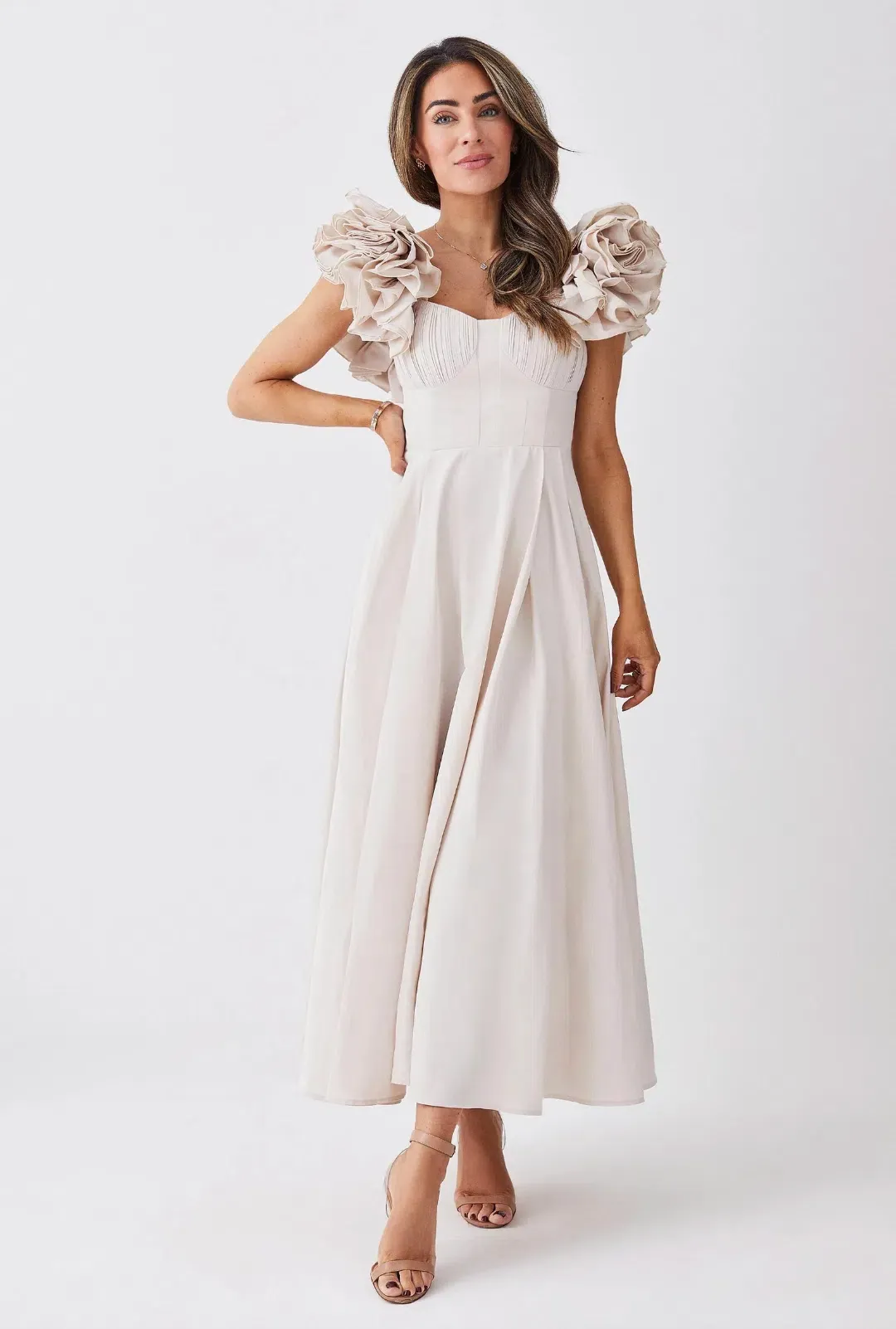 Karen Millen Lydia Millen Petite Taffeta Ruffle Woven Dress Ivory Size XS / AU 6 for rent on The Volte - main image