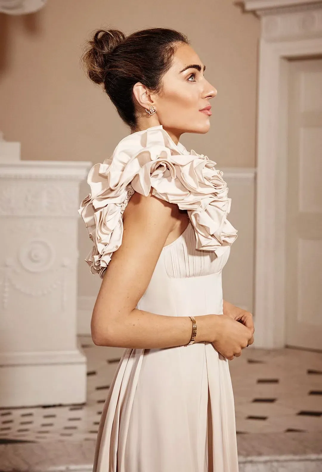 Karen Millen Lydia Millen Petite Taffeta Ruffle Woven Dress Ivory Size XS / AU 6 for rent on The Volte - main image