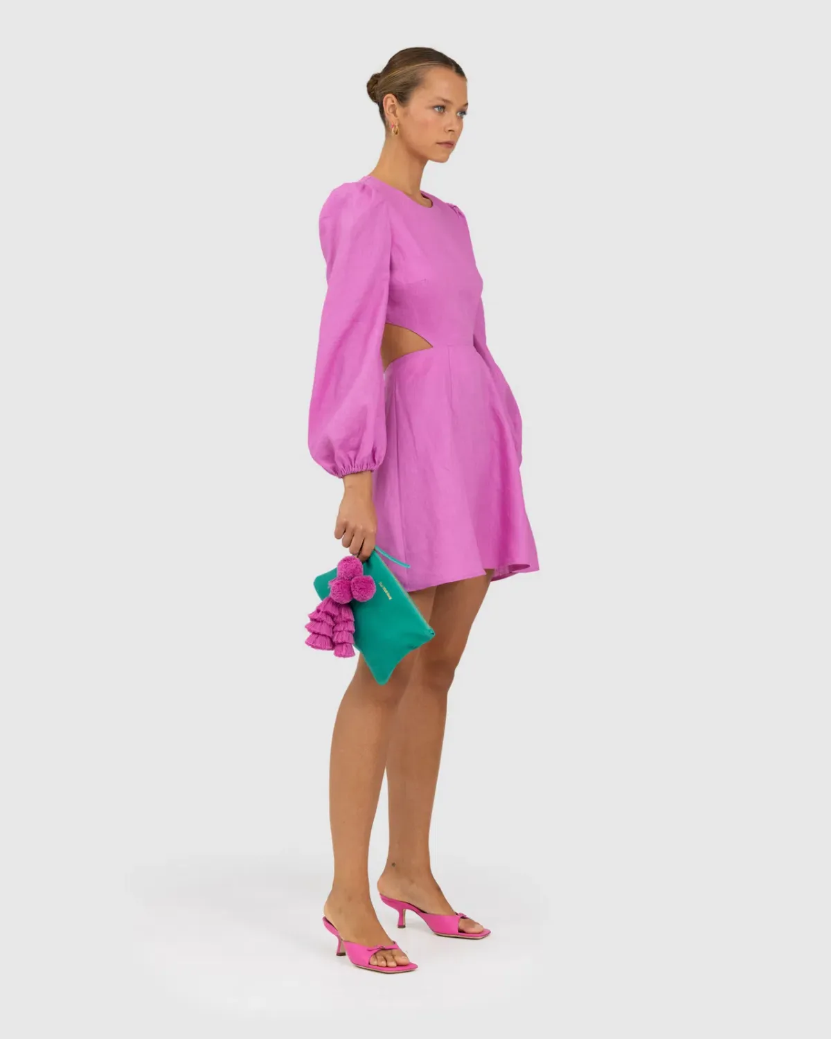 The Wolf Gang Safi Linen Cut Out Dress Pink Size XXS/Au 4 - Image 3