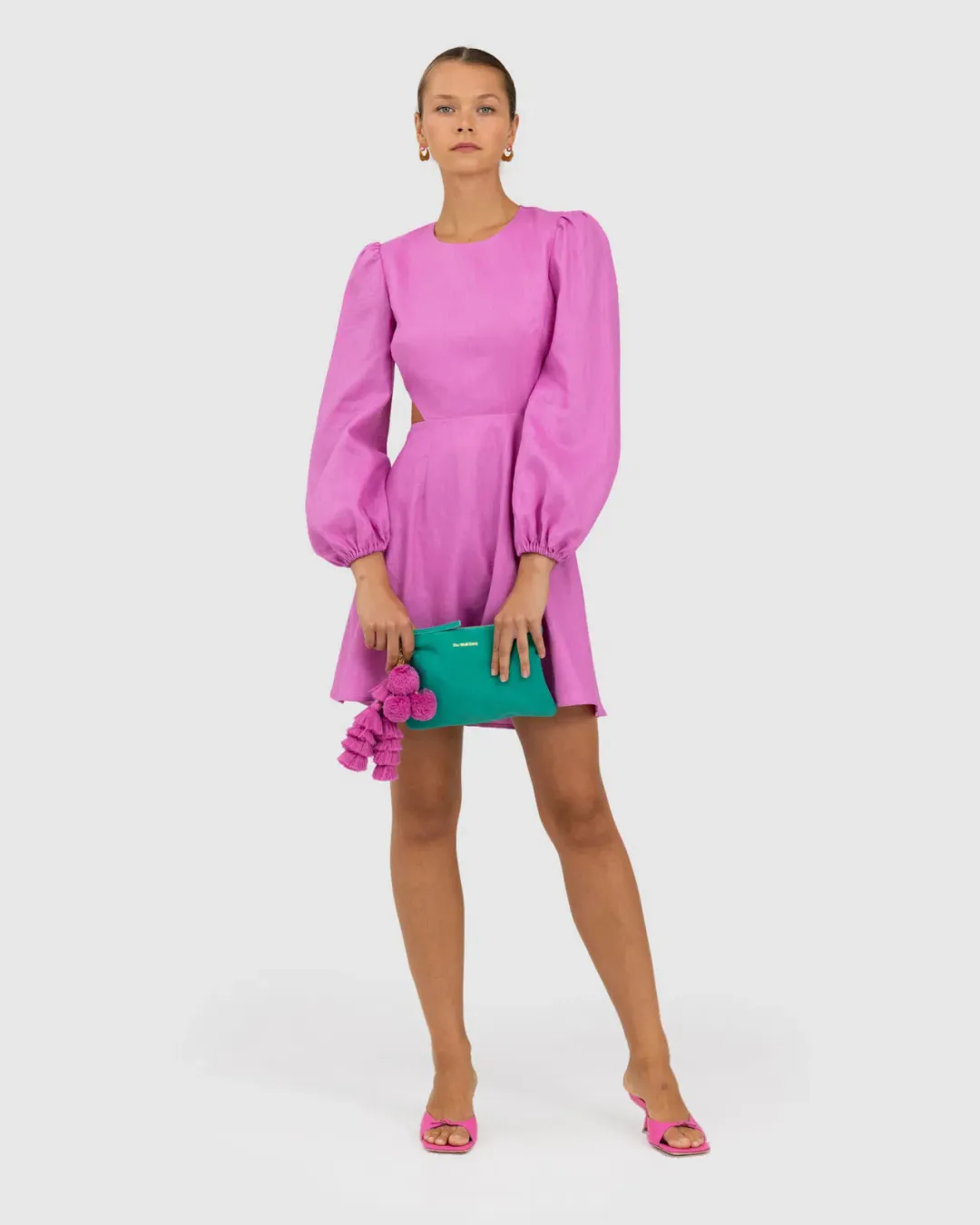 The Wolf Gang Safi Linen Cut Out Dress Pink Size XXS/Au 4 for rent on The Volte - main image