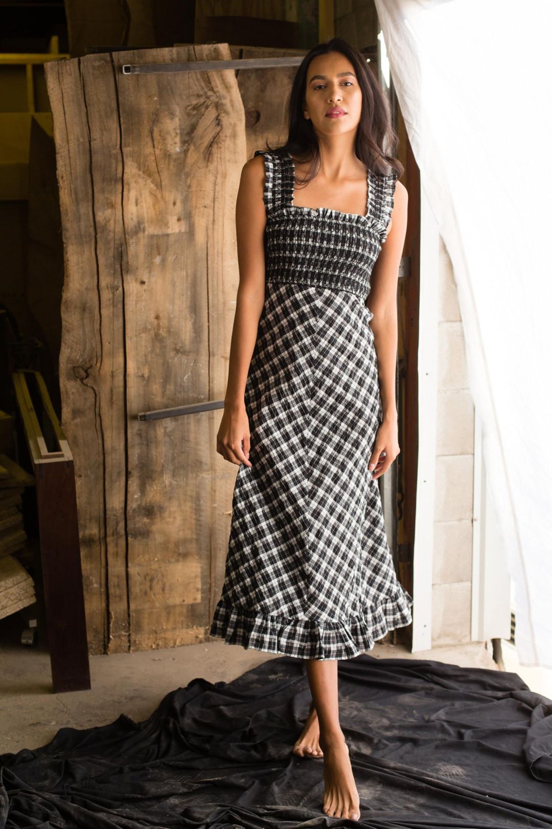 Ganni Seersucker check dress for rent on The Volte - main image