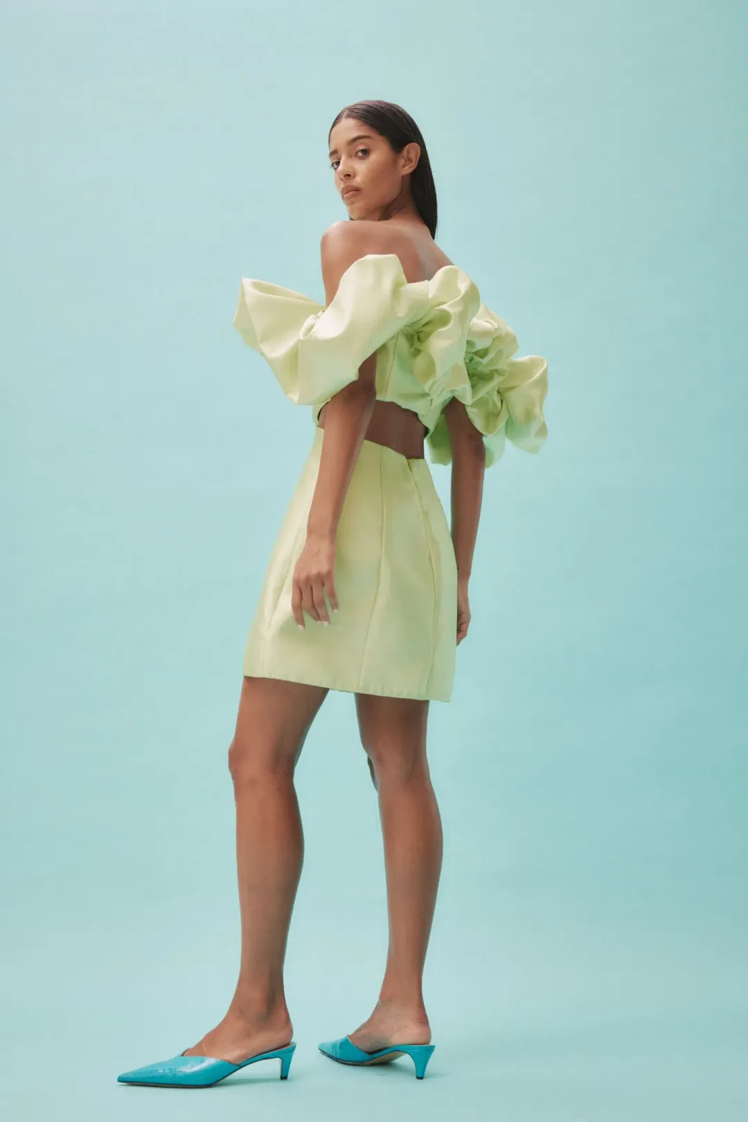 Alemais Suzi Off Shoulder Dress Charteuse Size 6 for rent on The Volte - main image