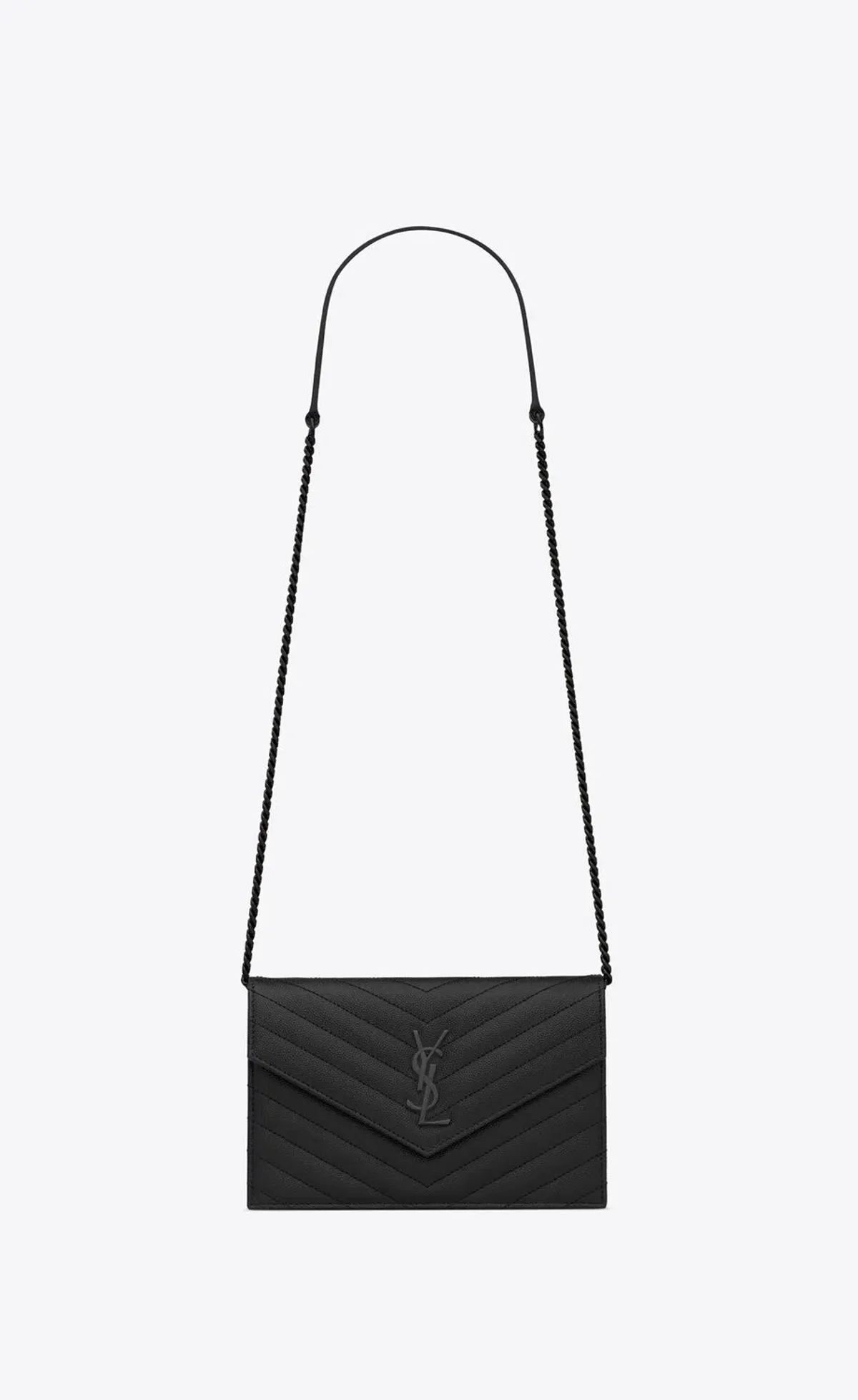 YSL Cassandre Matelassé Chain Wallet In Grain De Poudre Embossed Leather Small Black - Image 1