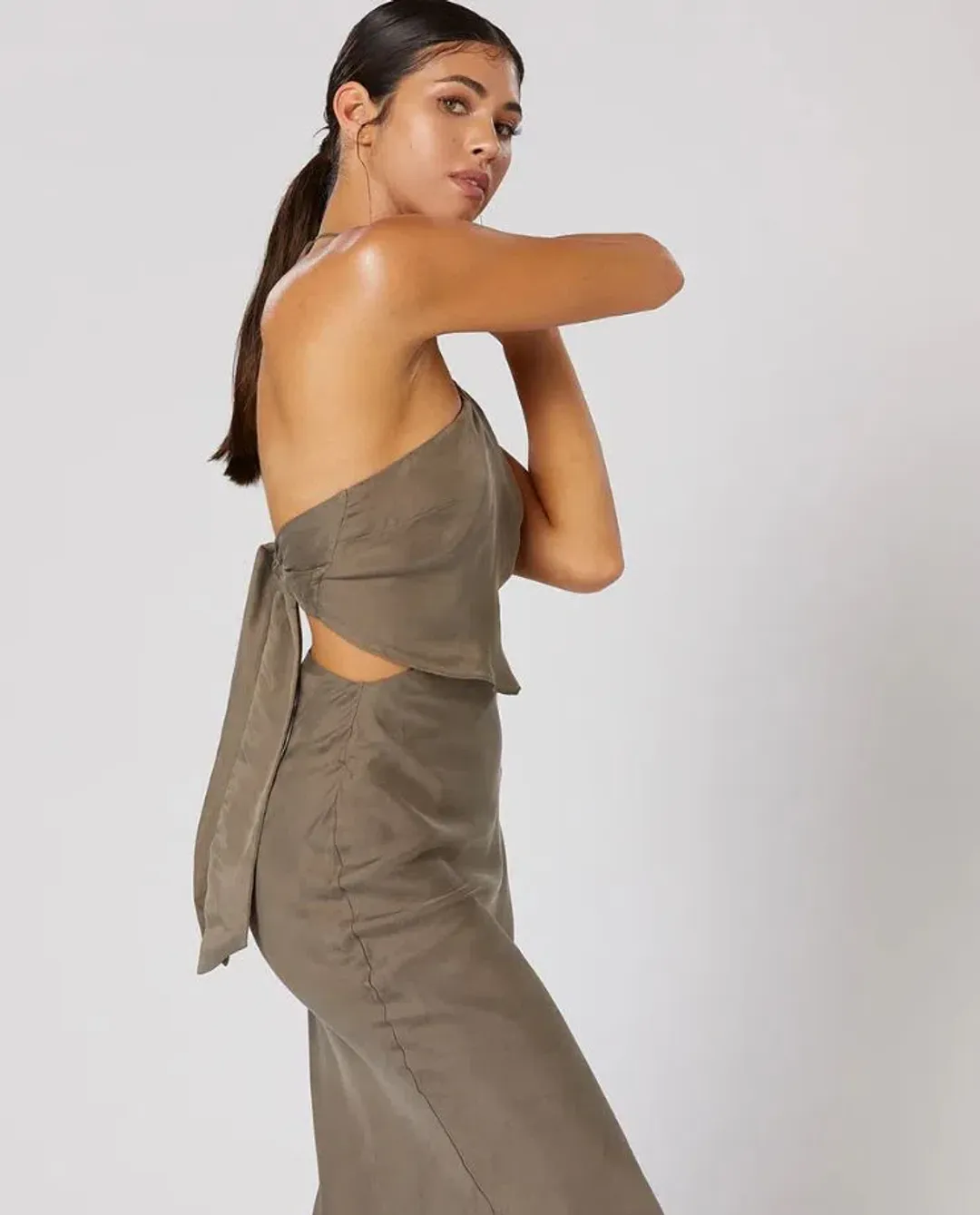 Winona Valley Tie Back Dress Olive Size S / AU 8 for rent on The Volte - main image