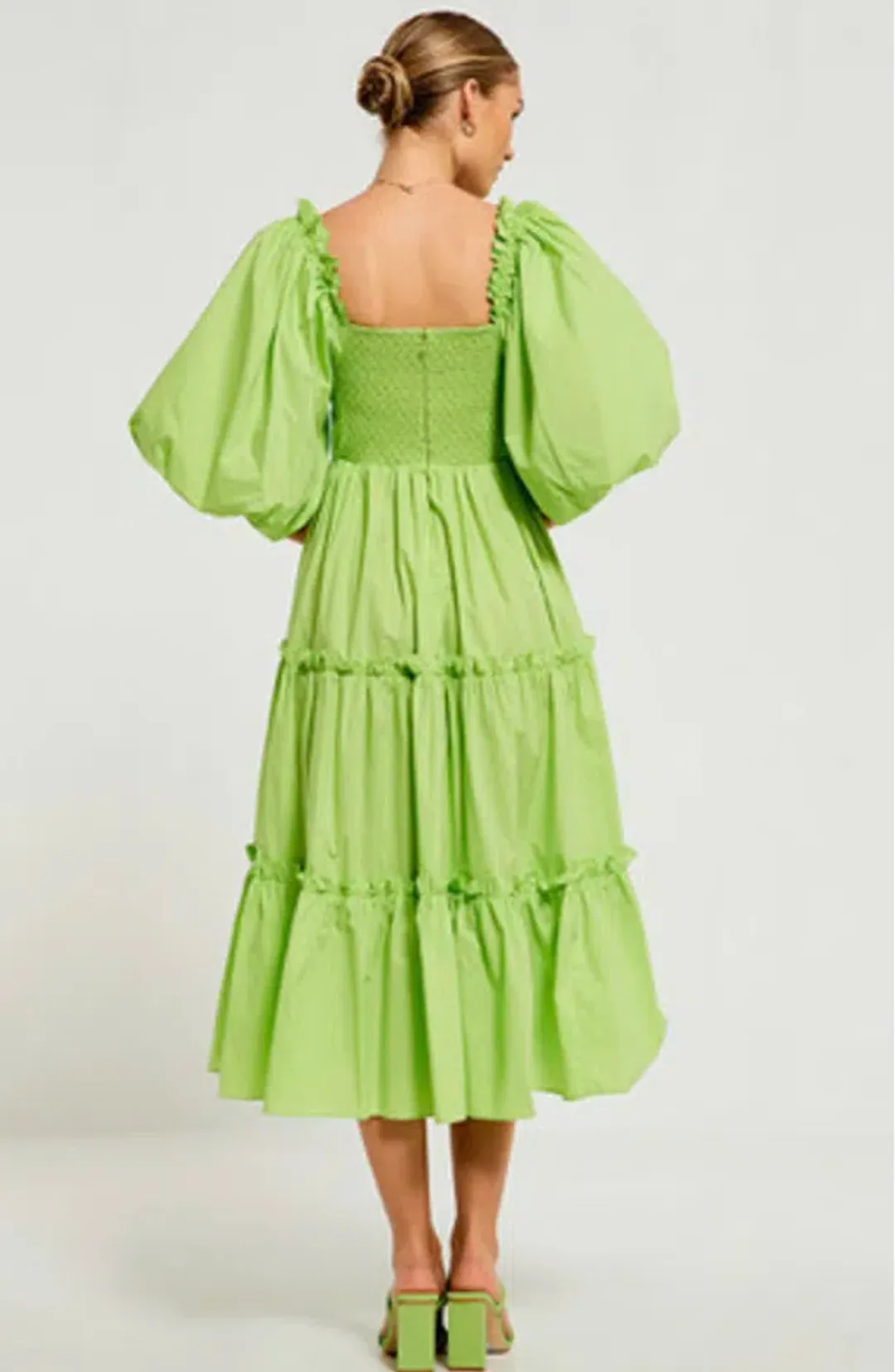 Bohemian Traders Billow Sleeve Midi Dress in Lime Size AU 6 for rent on The Volte - main image