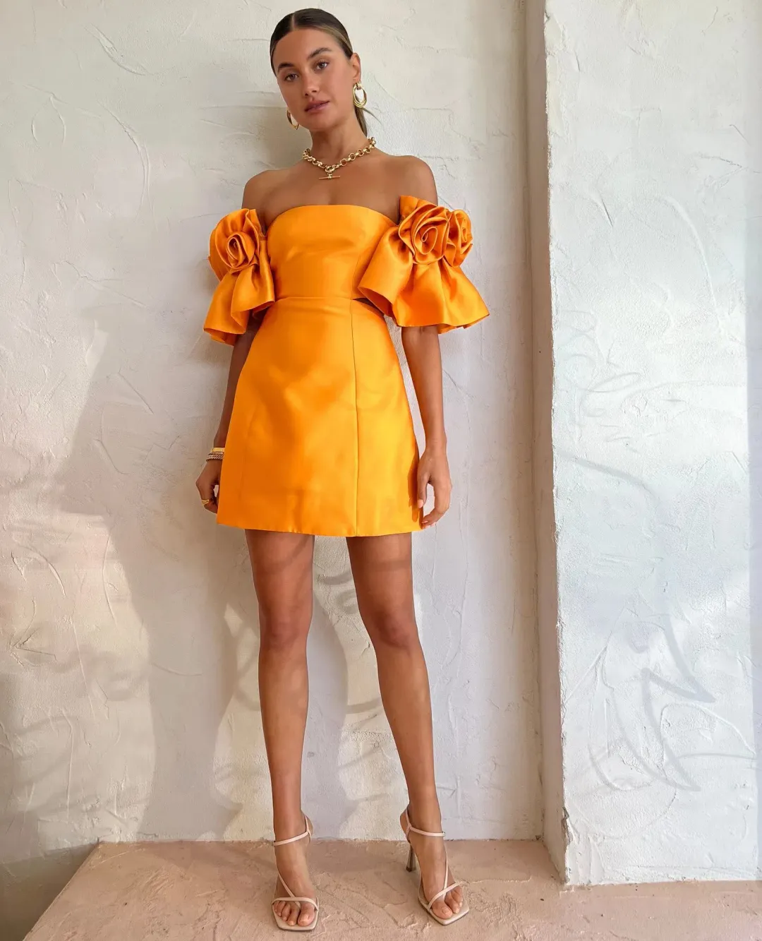 Alemais Macie Rosette Mini Dress in Saffron Yellow Size 8 for rent on The Volte - main image