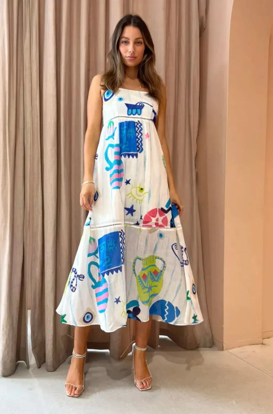 Kate Ford Pella Ladder Bustier Dress Multi Print Size 0 /Au 6 for rent on The Volte - main image