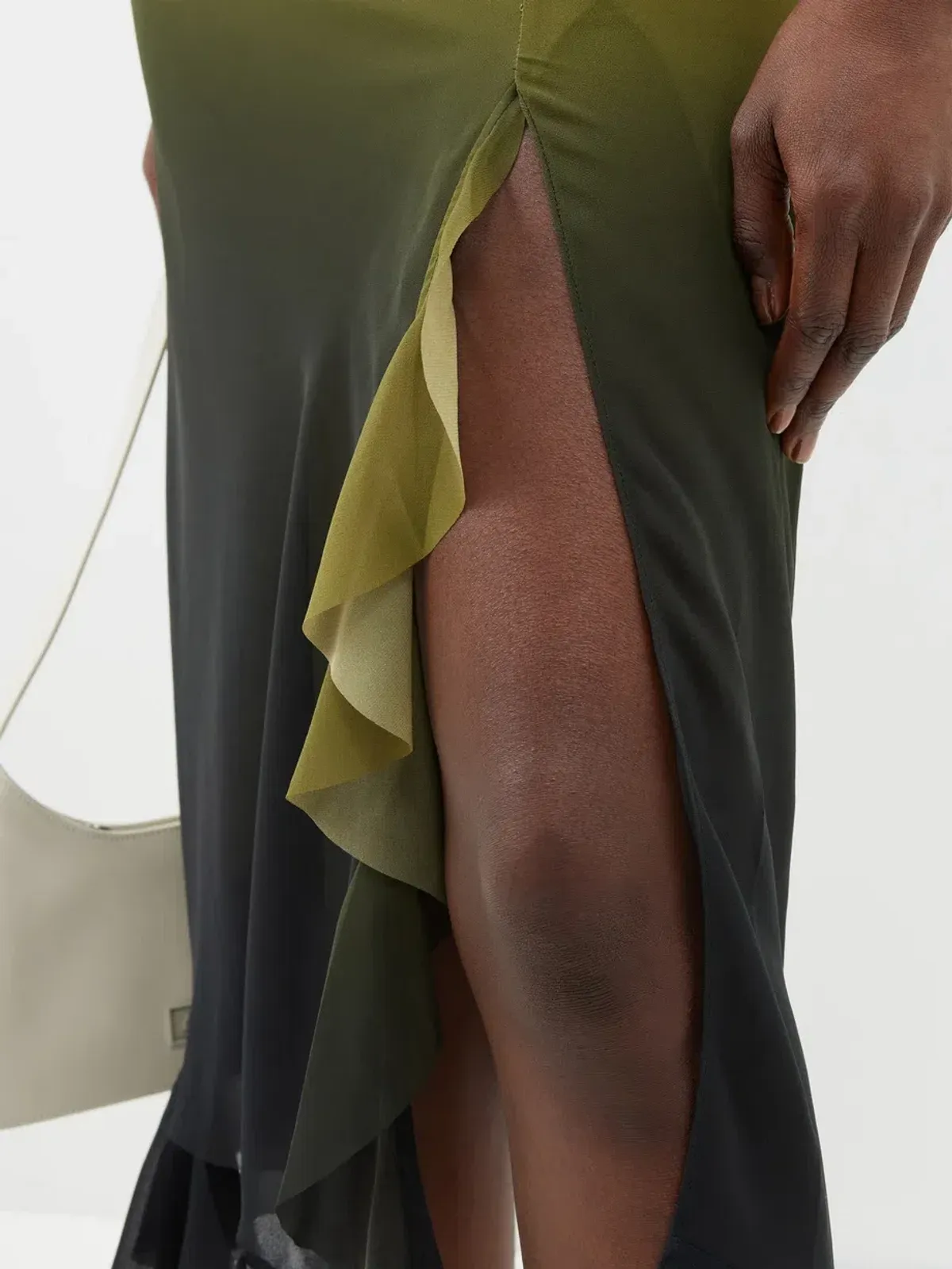 Acne Studios Asymmetric Ruffled Ombré Chiffon Midi Dress Green AU Size 6 - Image 3