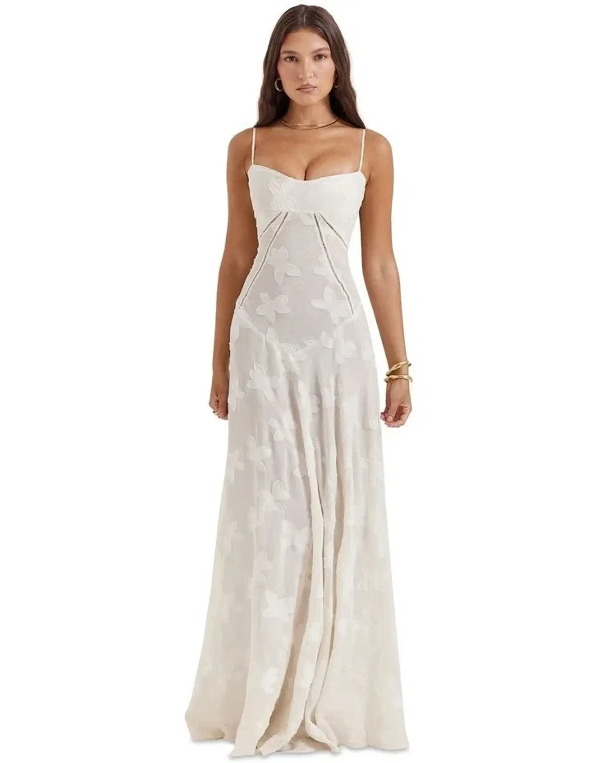 House of CB Seren Floral Lace Back Dress Vintage Cream Size S / AU 8 - Image 3