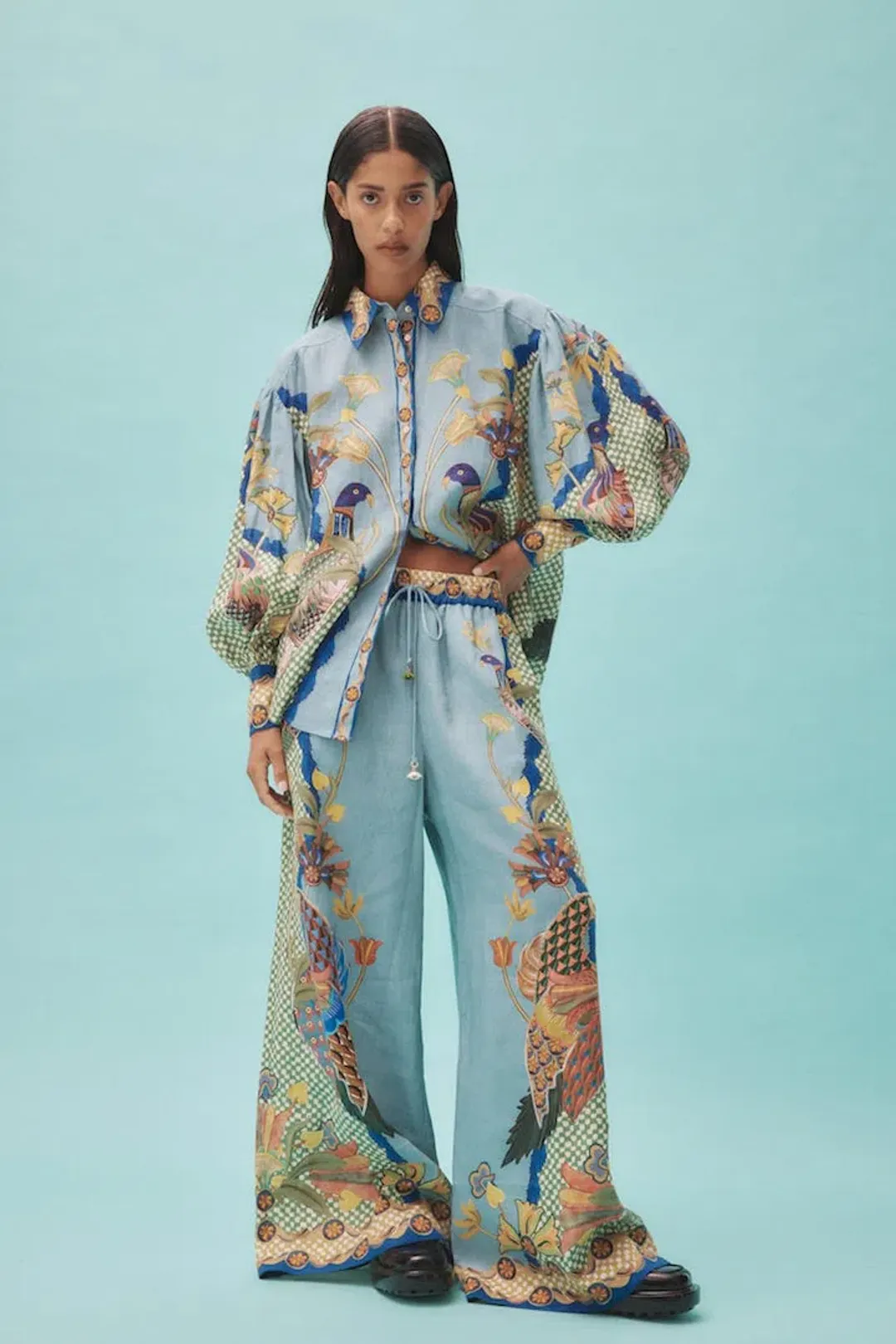 Alemais Gilly Shirt and Pant Set Misty Blue Size 12 for rent on The Volte - main image