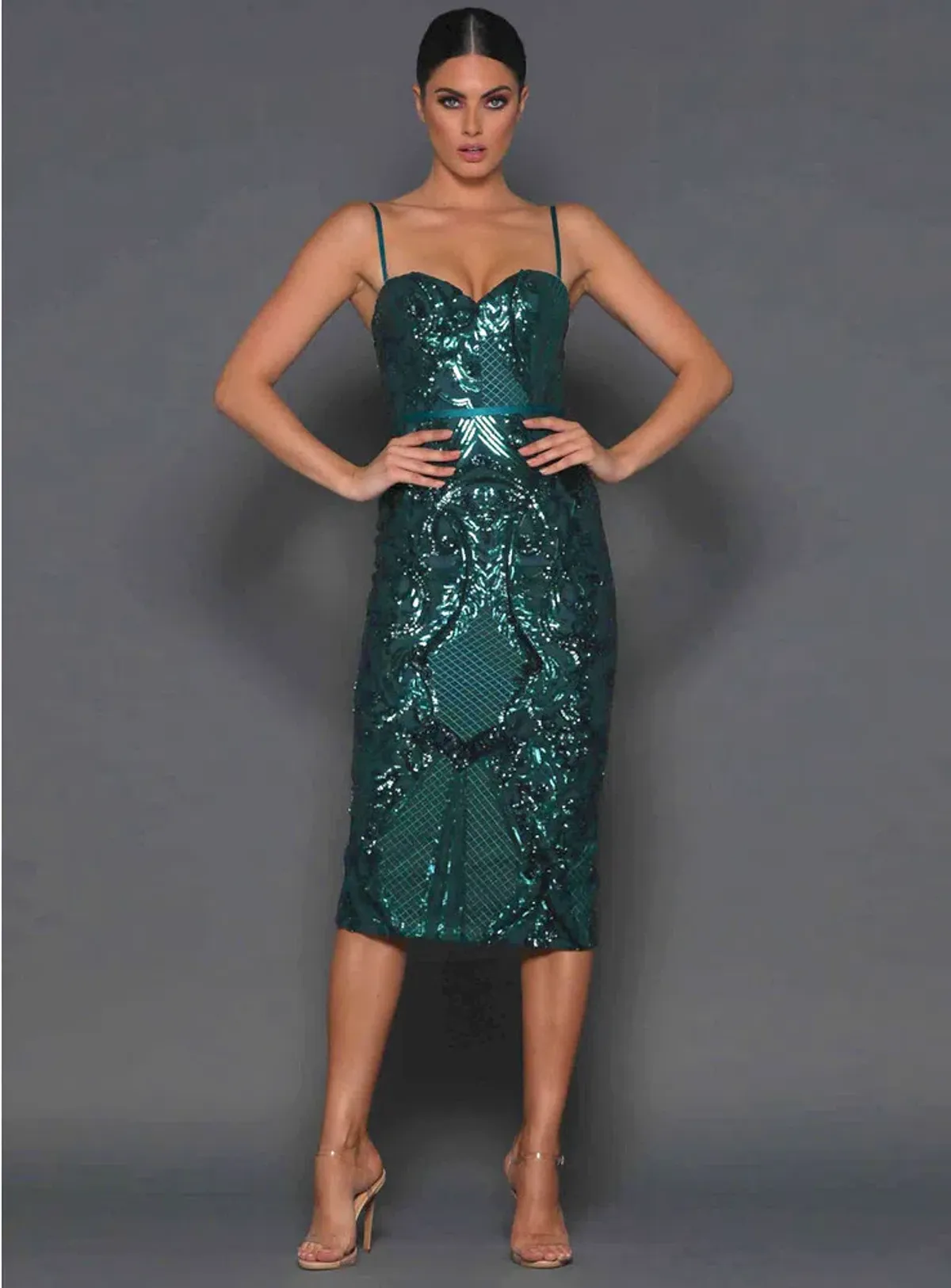 Elle Zeitoune Jones Sequin Midi Dress Emerald Green Size 10 - Image 2