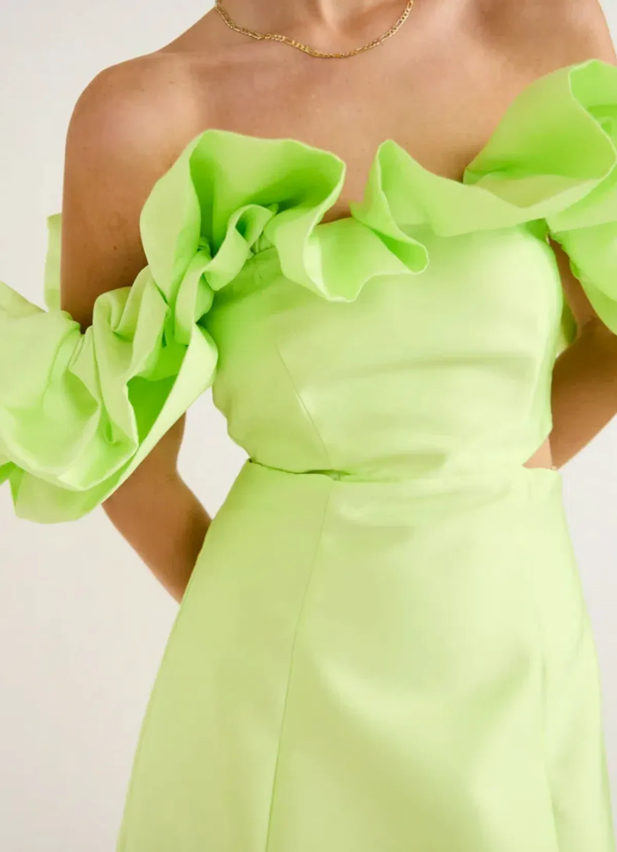 Alemais Suzi Off Shoulder Mini Dress Chartreuse Size 10 - Image 4