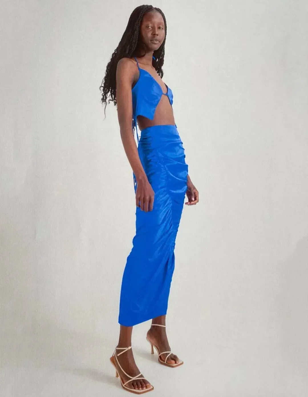 Kourh Otto Top & High Twisted Skirt Set in Cobalt Blue Size 8  for rent on The Volte - main image