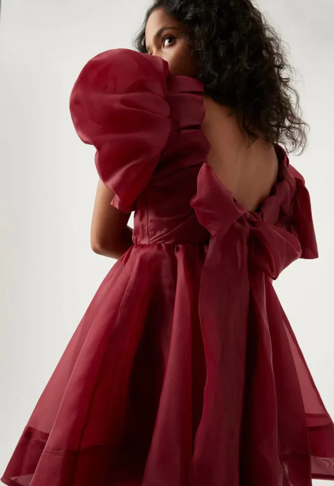 Aje Gretta Organza Mini Dress Burgundy Size 10 for rent on The Volte - main image