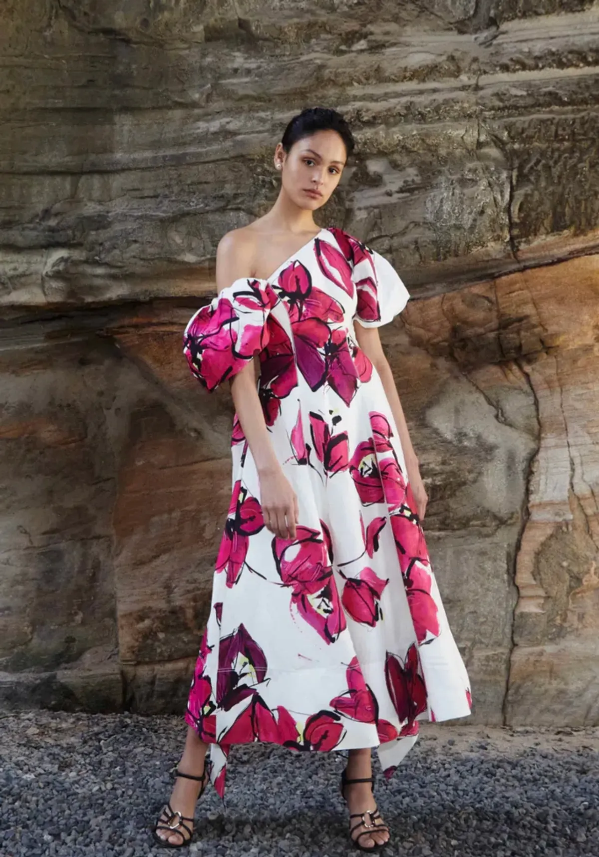 AJE Arista Tulip Sleeve Midi Dress Falling Florals Size 10 - Image 1