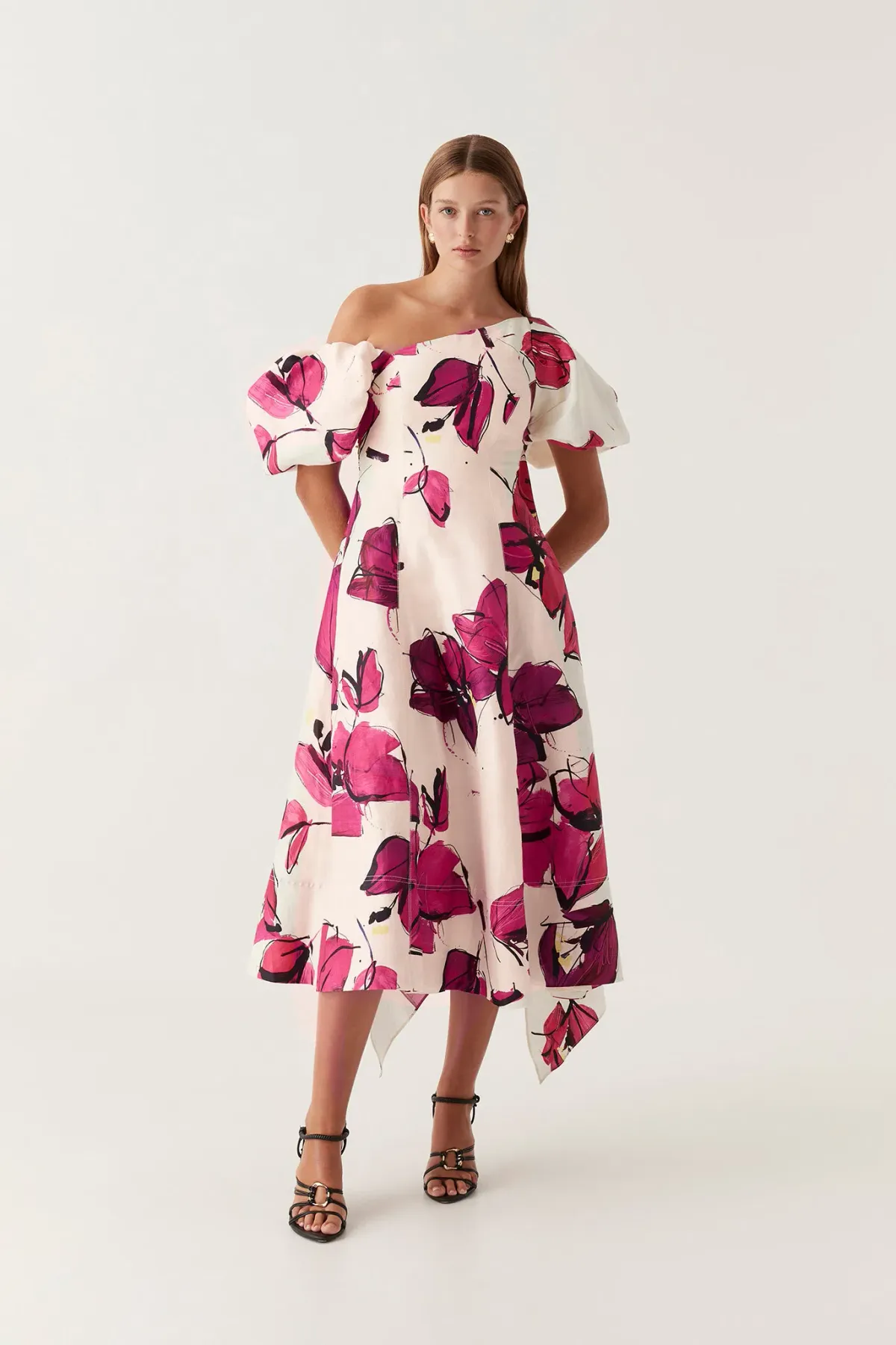 AJE Arista Tulip Sleeve Midi Dress Falling Florals Size 10 - Image 3