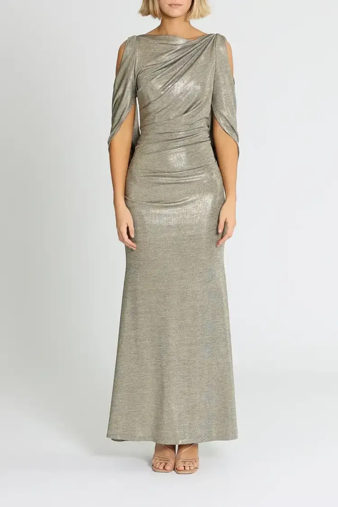 Montique Lana Metallic Gown Gold Size 10 for rent on The Volte - main image