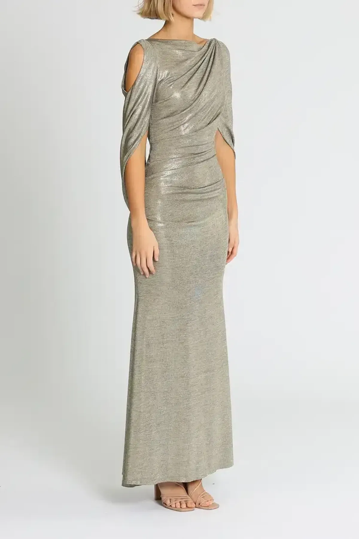 Montique Lana Metallic Gown Gold Size 8 - Image 3
