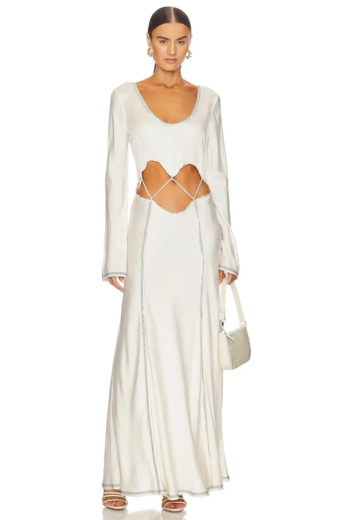 Bec & Bridge Naomi Long Sleeve Cut Out Dress in Ecru Size 8 - Image 11