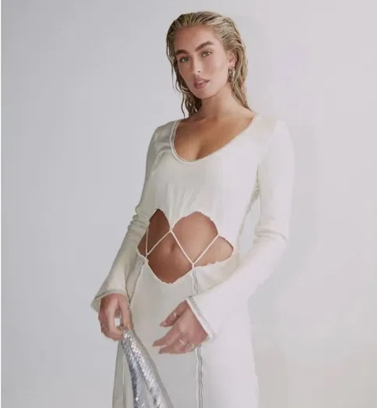 Bec & Bridge Naomi Long Sleeve Cut Out Dress in Ecru Size 8 - Image 10