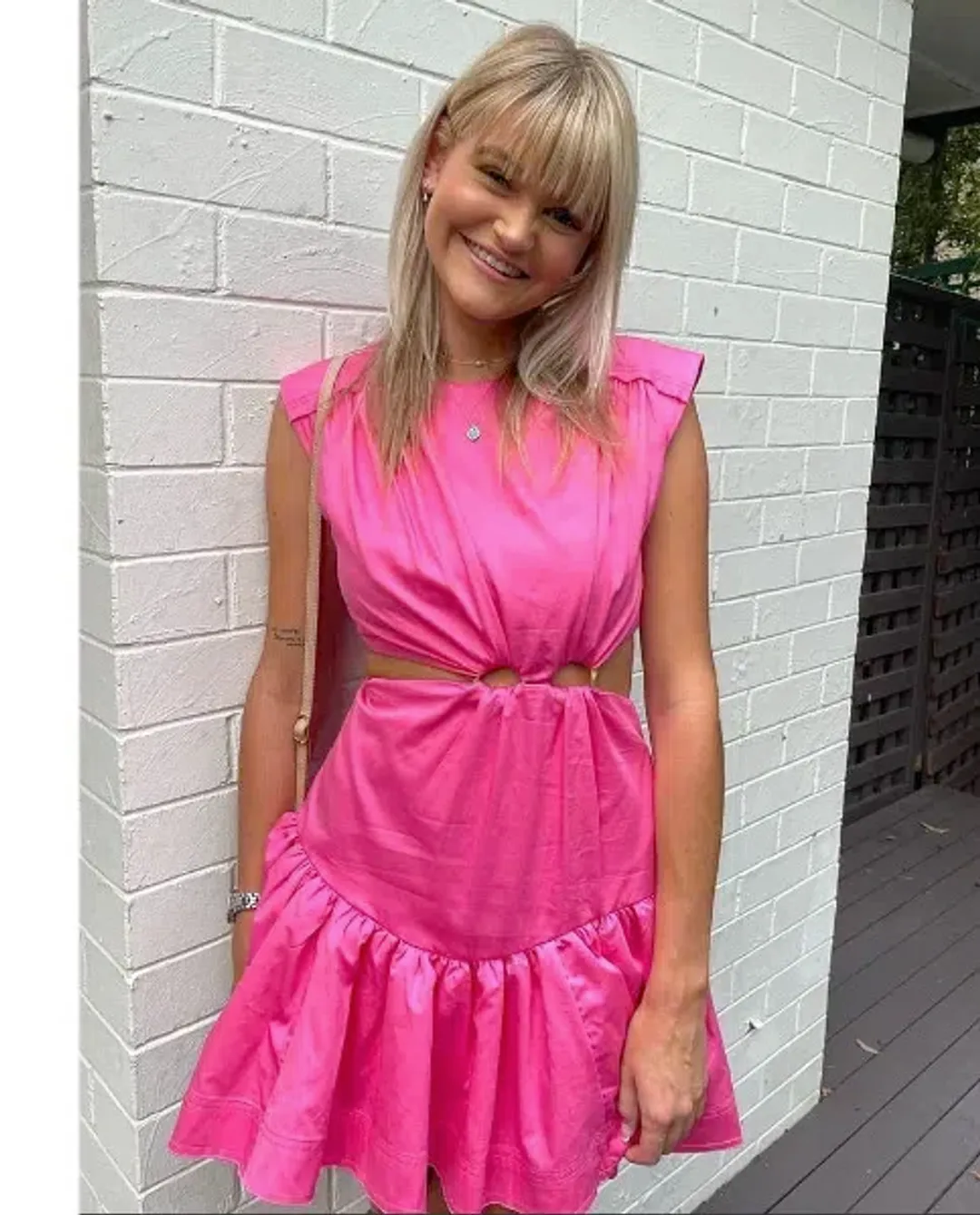 Aje Solstice Cut Out Ring Flip Mini Dress Pink Size 6 for rent on The Volte - main image