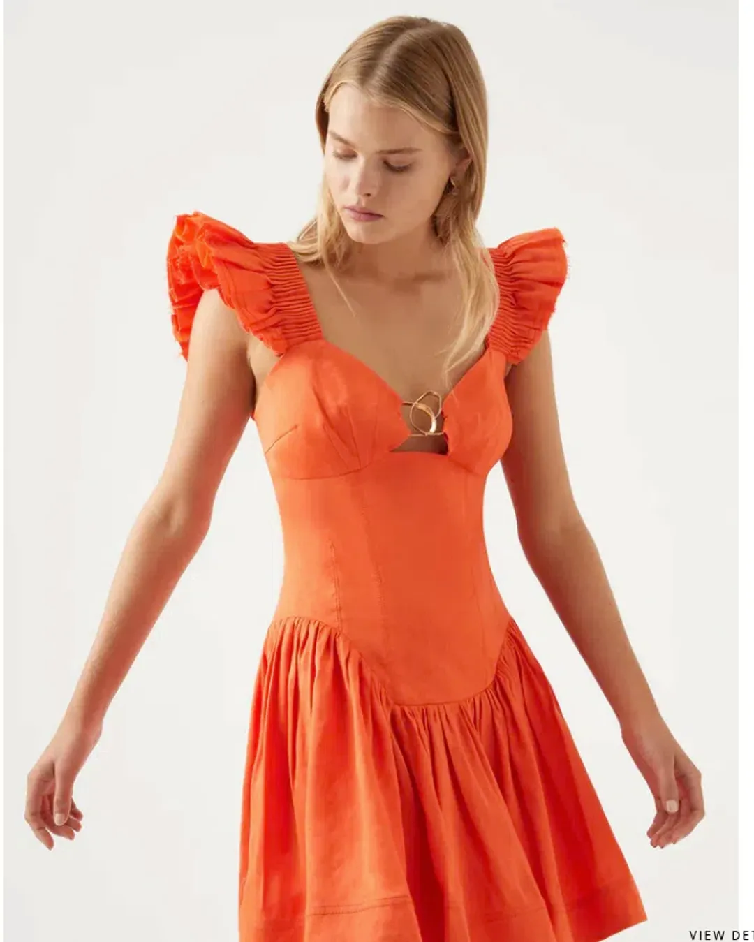 Aje Simone Frill Sleeve Mini Dress Orange Size 8 for rent on The Volte - main image