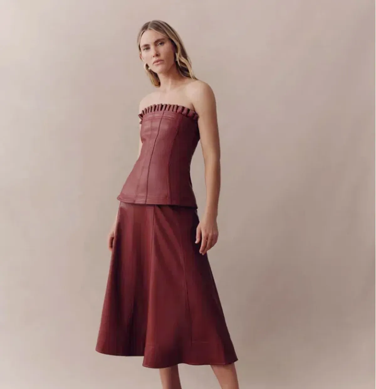 Aje Stanhope Vegan Leather Top Mahogany Red Size 8 - Image 2