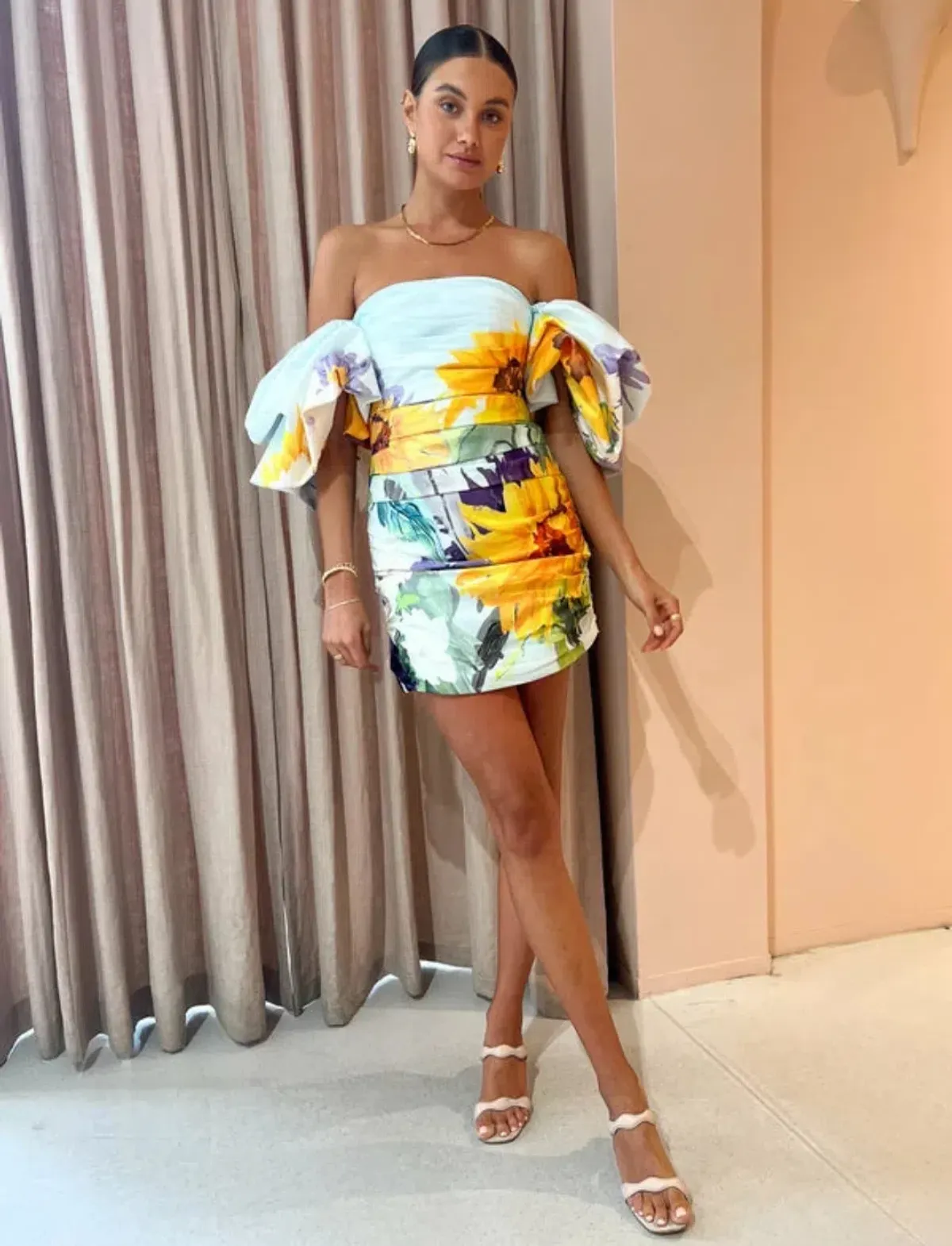 Leo Lin Brenda Puffy Sleeve Mini Dress in Sunflower Size 8 - Image 1