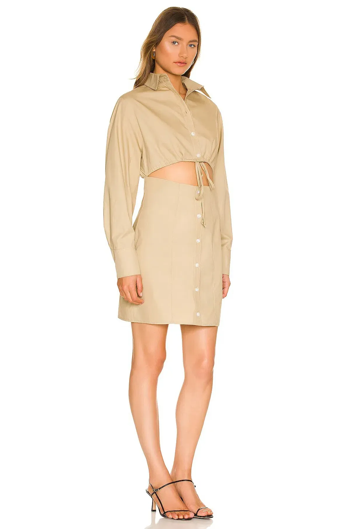 Matthew Bruch Cutout Mini Shirt Dress Beige Size 8 - Image 2